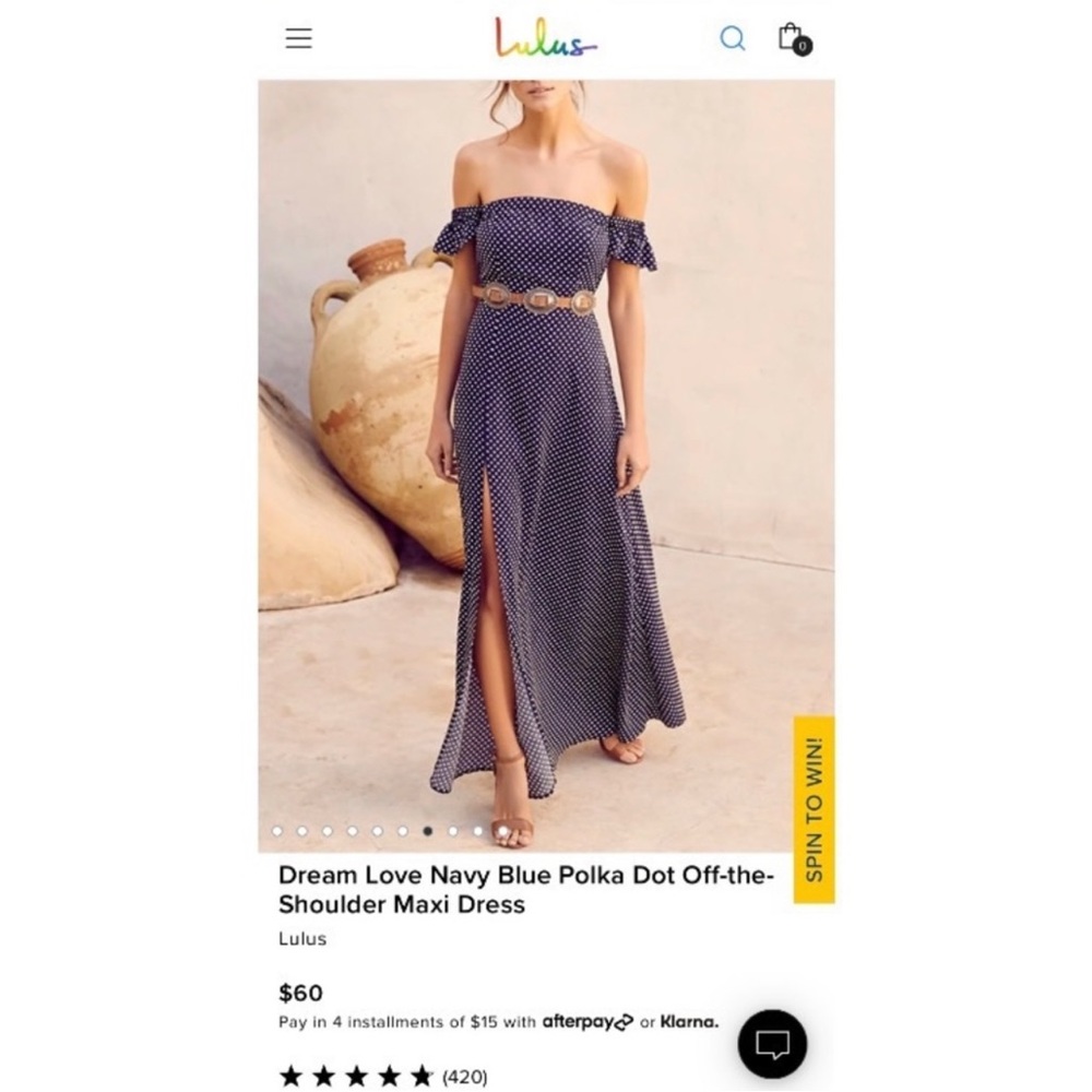 LuLu's New Without Tags Navy Off Shoulder Polka Dot Maxi Dress, Size Small